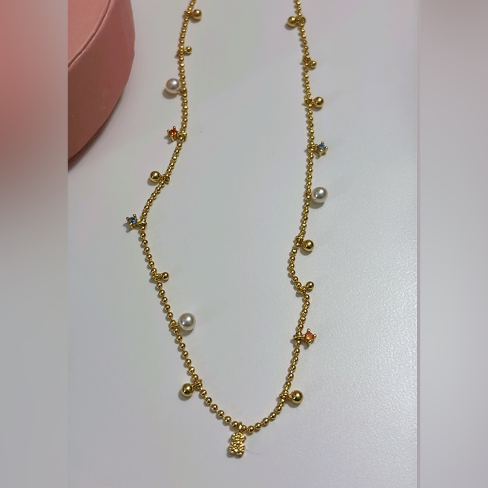 Tous 18k gold over silver plating pearls and gemstones 18” long